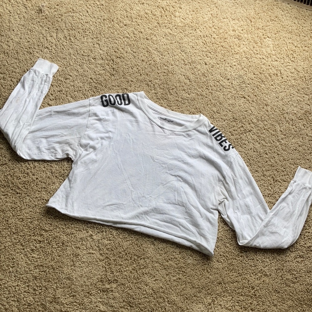 Popular Girl good vibes long sleeve white crop top